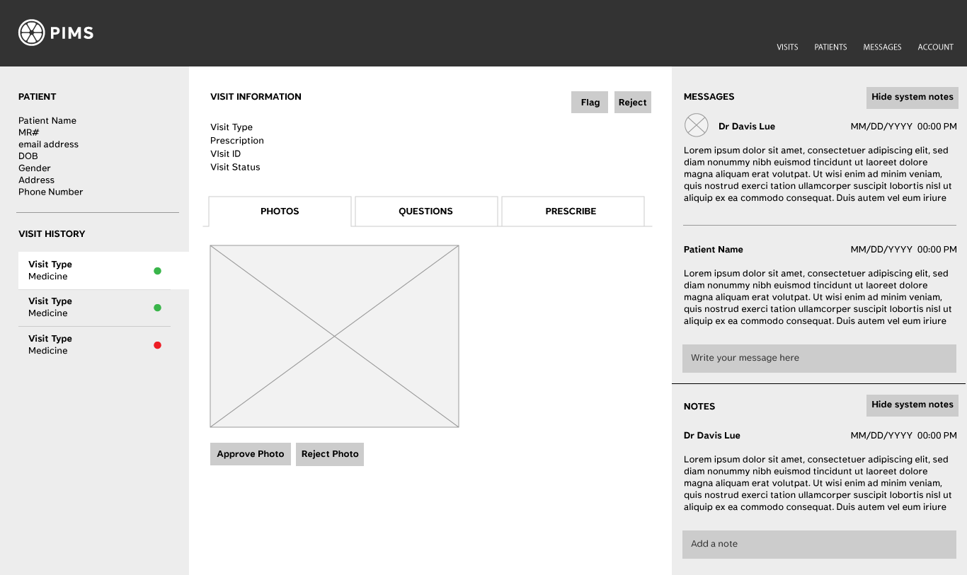 PIMS wireframe explorations