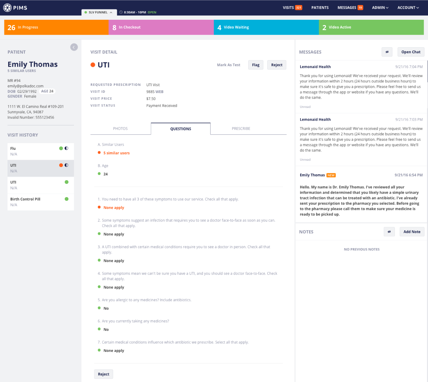 PIMS interface design