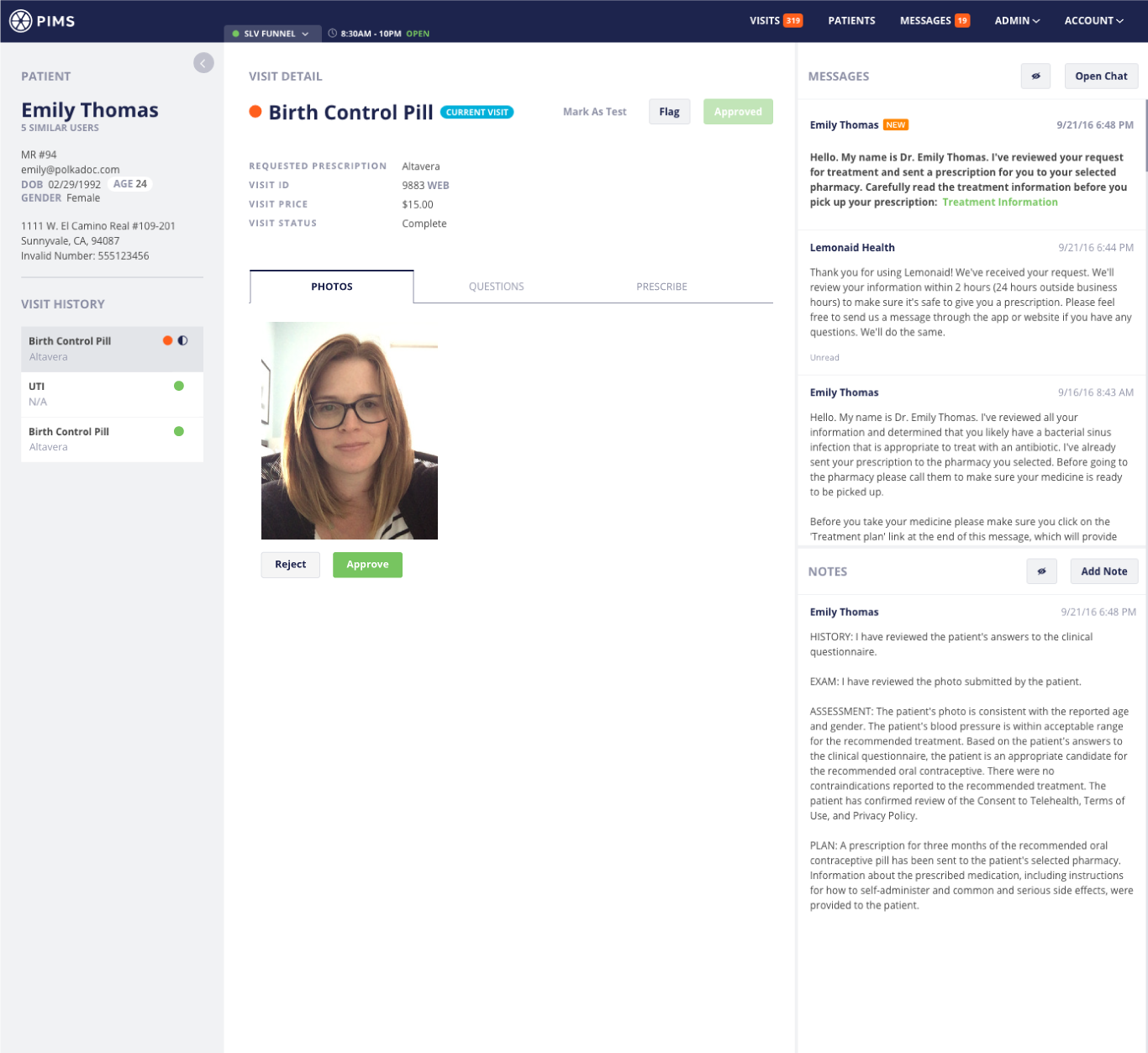 PIMS final design screens