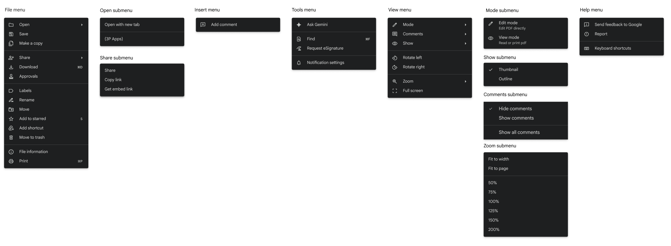 Drive menu component
