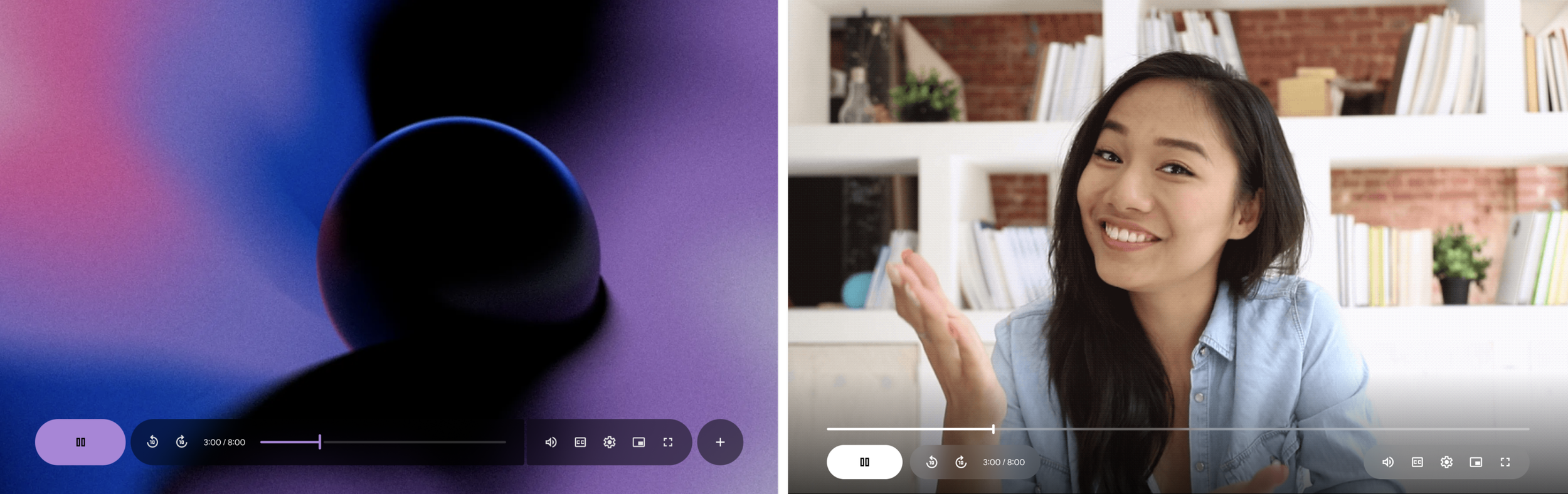Direction 1 (contained timeline and controls) vs Direction 2 (open timeline)